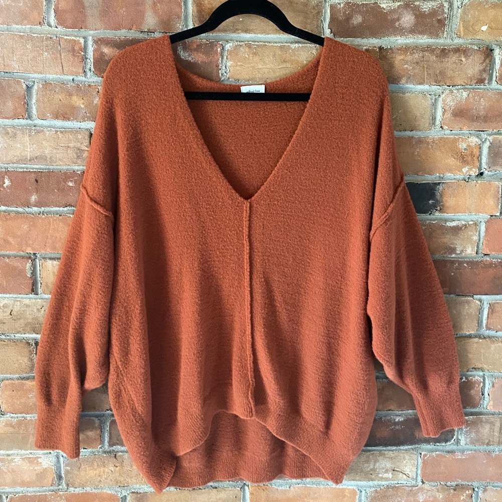 ARITZIA WILFRED FREE hush knit vneck sweater burnt orange size large